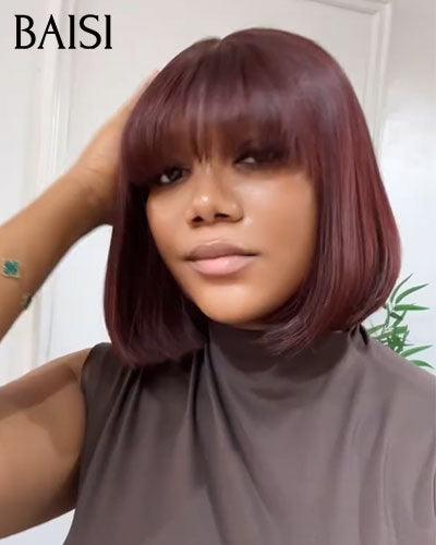 BAISI perruque Bob Lisse Avec Frange en 3 Couleurs Bordeaux Mixte NOIR ou Orange ou 99J# à moitié prix en 24H 76€ en 100% cheveux humains