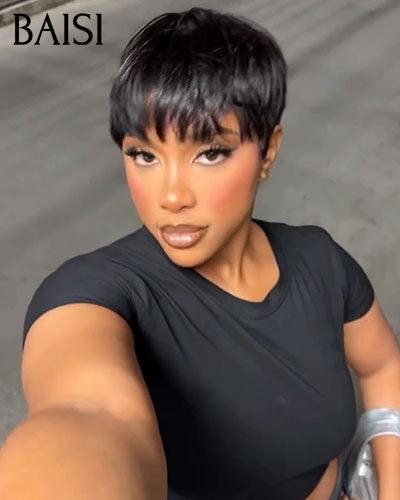 BAISI Top Modèle Petite Coupe 55€ la Noir ou Rose en 100% Cheveux humains Fabriqué à la Machine