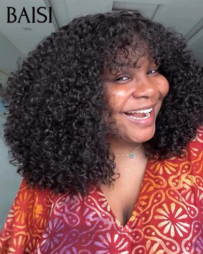 Perucas luxuosas onda ovo BAISI com franja feita por cabelo duplo desenhado com divisão média natural 300% de densidade