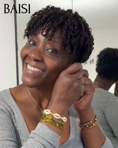 BAISI Pixie sans colle 68€ et Pixie Frontale 13x4 lace transparente 8 Pouce lisse couleurs 1B/T4# 79€ cheveux humains