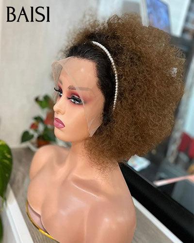 BAISI 13x4 lace frontal Perruque bob Afro Curl bouclé partout 1BT30# en 100% cheveux humains FR20