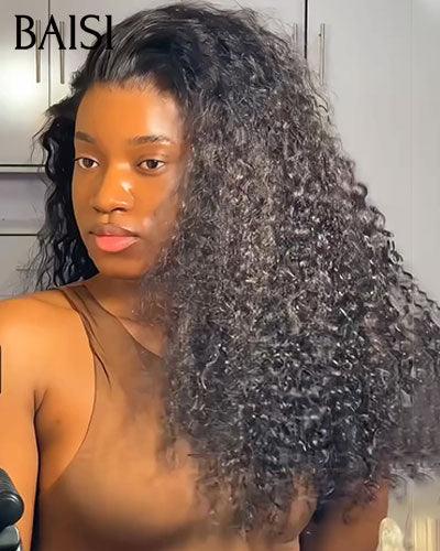 BAISI perruque Upgrade Invisible Strap curly wave Lace frontale 360 invisible et réglable Pré-plucked Pas Besoin de Colle 250% densité en 100% Raw Hair Lace déjà couper