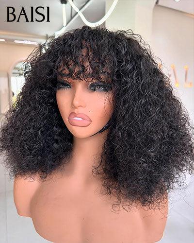 BAISI Perruque Bob water wave avec Frange 12 Pouces 78€ en Noir Sans Lace sans Colle en 100% Cheveux Humains