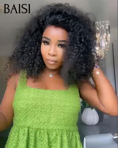 BAISI Promo Perruque Sans Colle 13X4 Curly Noir Pré-plucked Pas Besoin de Colle 12 Pouces 130€ en 100% Cheveux Humains FR20