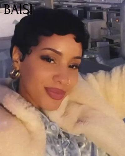 BAISI Femme VIP 13X4 lace Perruque Pixie vague En Couleur noir 56€ Sans Colle finger wave 46€ en 100% Cheveux Humains