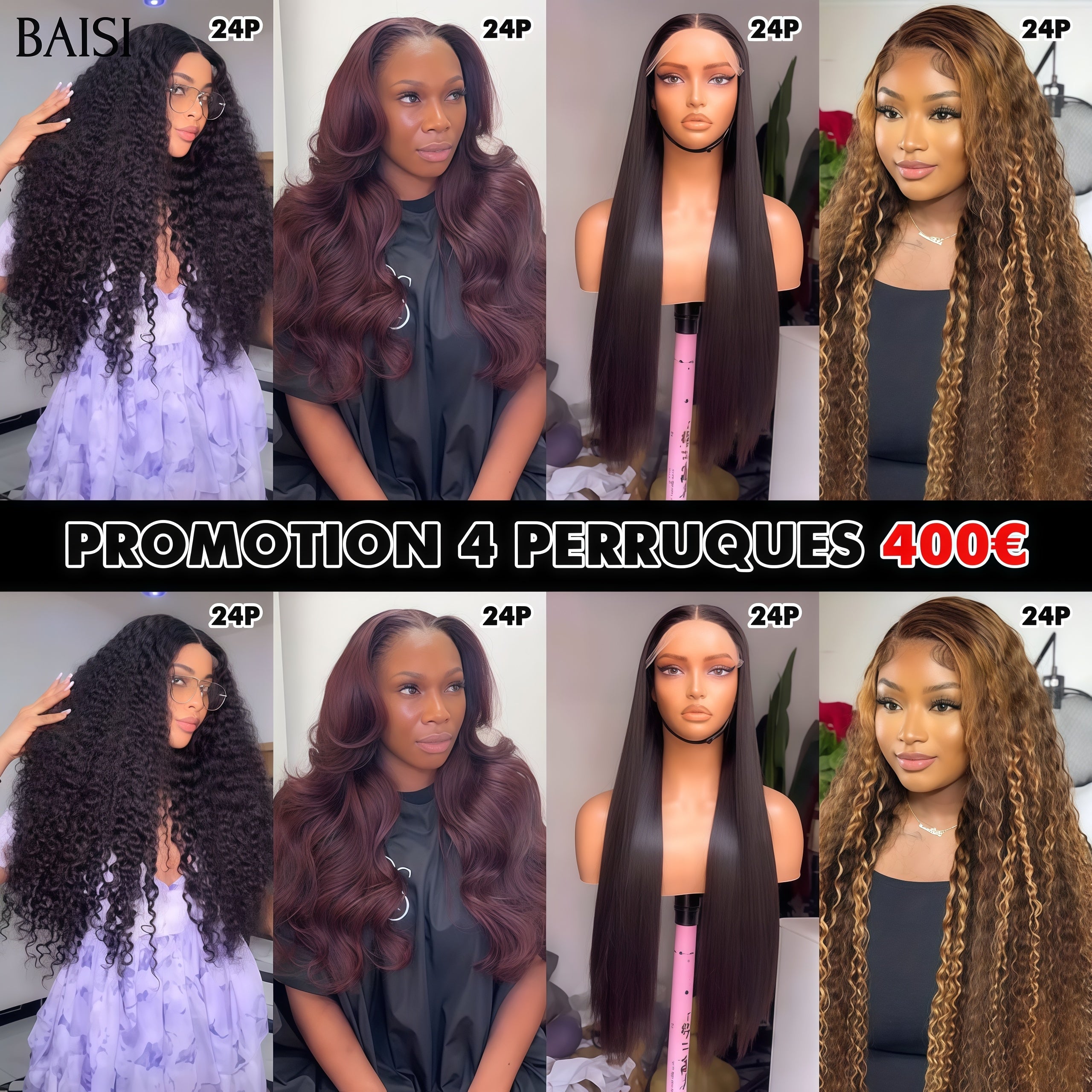 BAISI 4 Perruques en France 400€ Réduction avec code promo en 100% vrais cheveux humains Code: VIP100