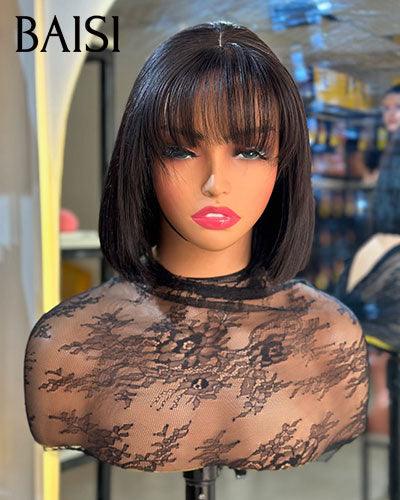 BAISI Offre Flash 65€ 8 Pouces Bob lisse Avec Frange Perruques de Luxe 100% Vietnam Hair SDD BONE STRAIGHT 300% densité sans Lace sans colle BS65