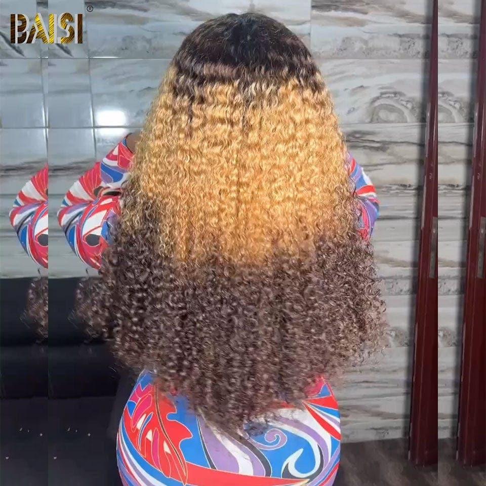 BAISI 13x4 Lace Frontal Curly Perücke in der Farbe #4#30#4 aus 100 % Echthaar
