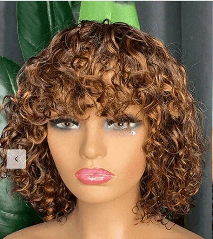 BAISI Andrée perruqueavec frange 4#mix27# deep wave en 100% Cheveux Humains