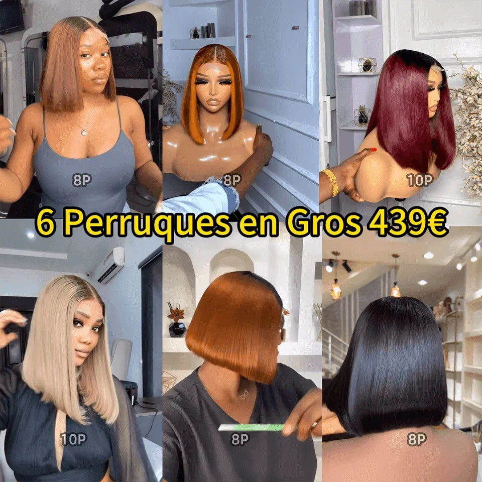 BAISI vente flash 6 Perruques 2X6 lace Lisse BOB 6 Couleur différentes 8 Pouces de luxe en 100% vrais cheveux humains 439 euro Code: FR38