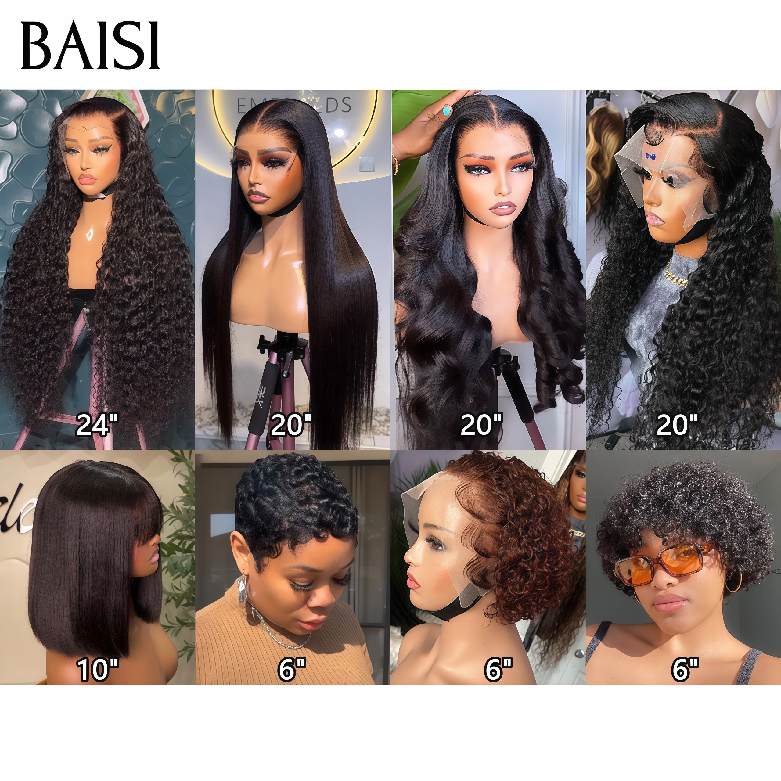 BAISI vente flash 8 perruques 450 euro 8 styles de perruques différents, longues et courtes en 100% vrais cheveux humains VIP400