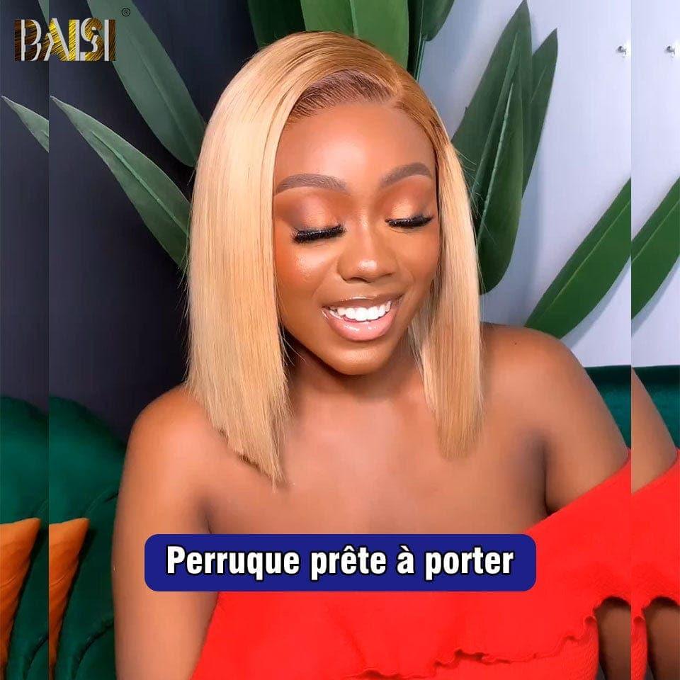 BAISI 13X4 Straight Bob Wig In Blonde #4#613 Pre-Plucked No Glue Needed in 100% Raw Hair Lace Already Cut