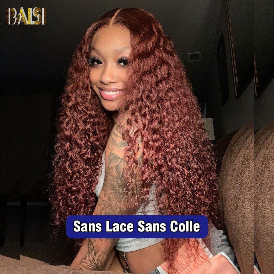 Peruca frontal encaracolada BAISI 4x4 em marrom # 4 pré-arrancada, sem necessidade de cola em cabelo 100% cru, renda já cortada