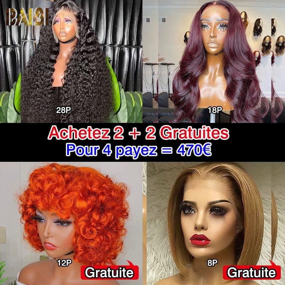 BAISI 13X4 lace frontal curly avec natte 18 Pouces 99€ ou Achetez 2 + 2 Gratuite = 470€ Perruque en 100% vrais cheveux humains Code: VIP100