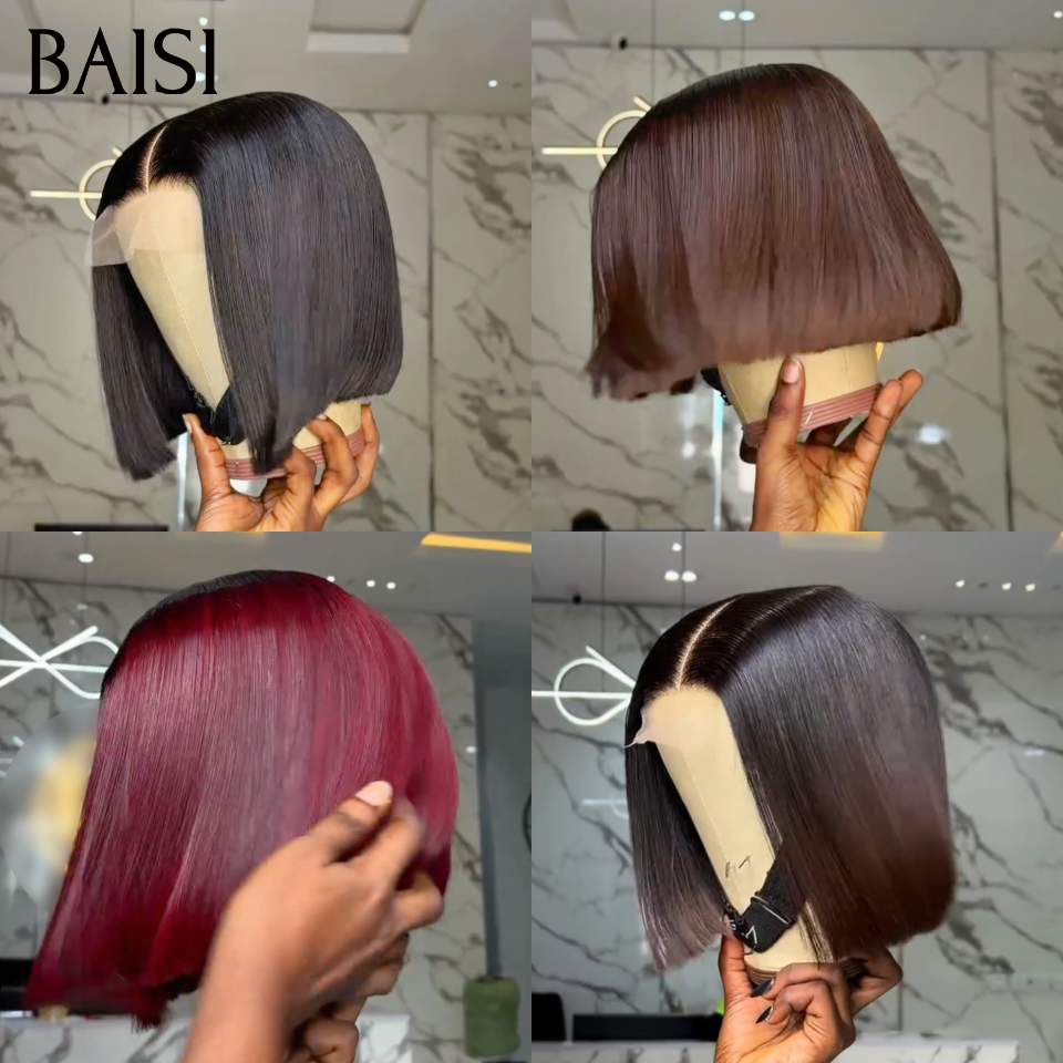 BAISI 2X6 lace Lot 4 Perruques BOB 100% Vietnam Hair 8 Pouces 299€ Ou Perruque Bob Lisse Couleur Noir et Marron 1B/4# Très Bonne Qualité