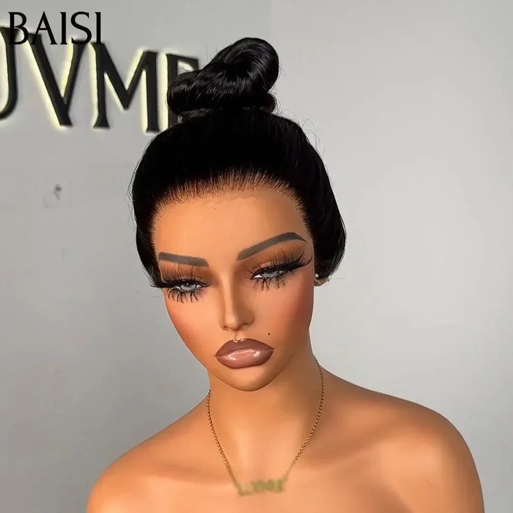 BAISI Wig Upgrade Invisible Strap 360 Frontal Smooth Wig Adjustable invisible and adjustable cords Pre-plucked No Glue Needed 250% density in 100% Raw Hair Lace already cut