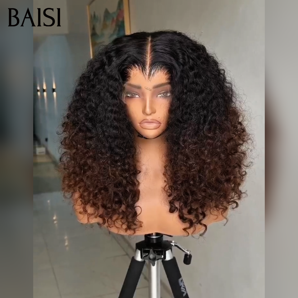 BAISI Lace frontal Perruque Curly wave Moitié Prix en couleur Marron 1BT4# en 100% Cheveux Humains MP50