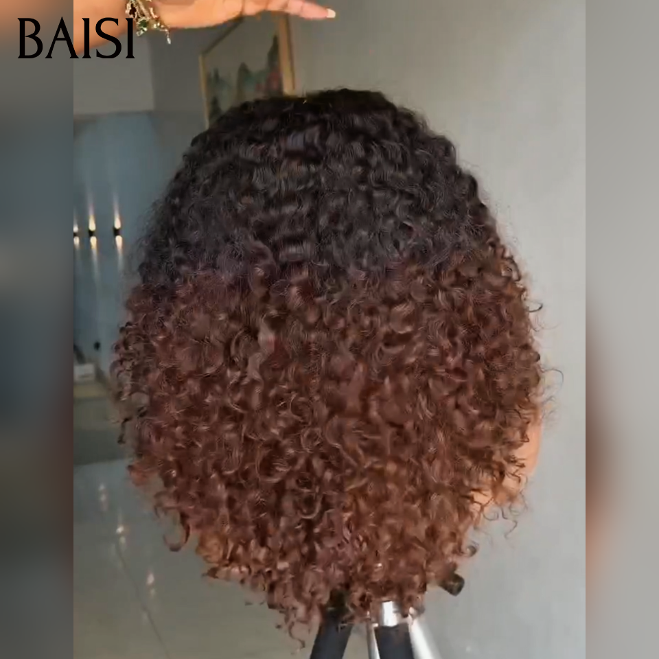 BAISI Lace frontal Perruque Curly wave Moitié Prix en couleur Marron 1BT4# en 100% Cheveux Humains MP50
