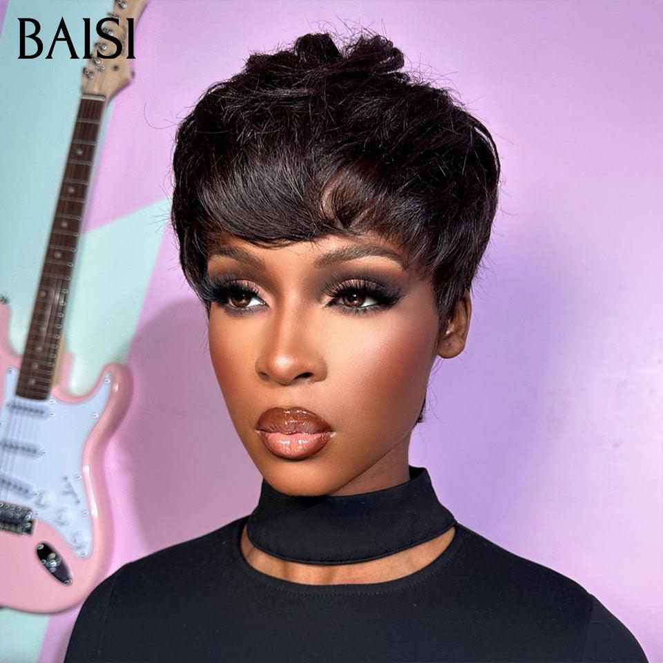 BAISI 3 perruques au choix 89€ ajouter dans le panier un par un au prix d'usine fournisseur coiffure Personnalisée boucle sans colle 10 différentes types de perruques pixie vente en gros pour revendre (Pas Besoin de Code)