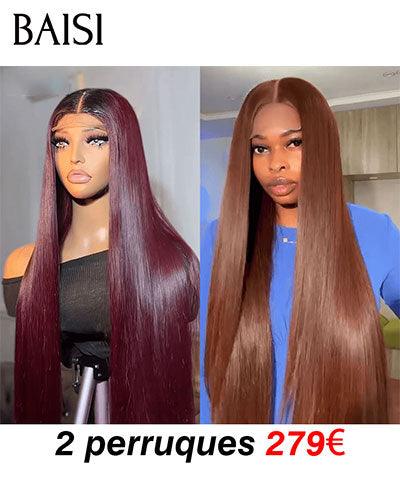 BAISI 2 perruques SDD BONE STRAIGHT 100% Vietnam Hair 2 Couleur Marron4# et Bordeaux 1B99J# 4X4 lace de Luxe Lisse 30 Pouces en 100% cheveux humains à moitié prix FR38
