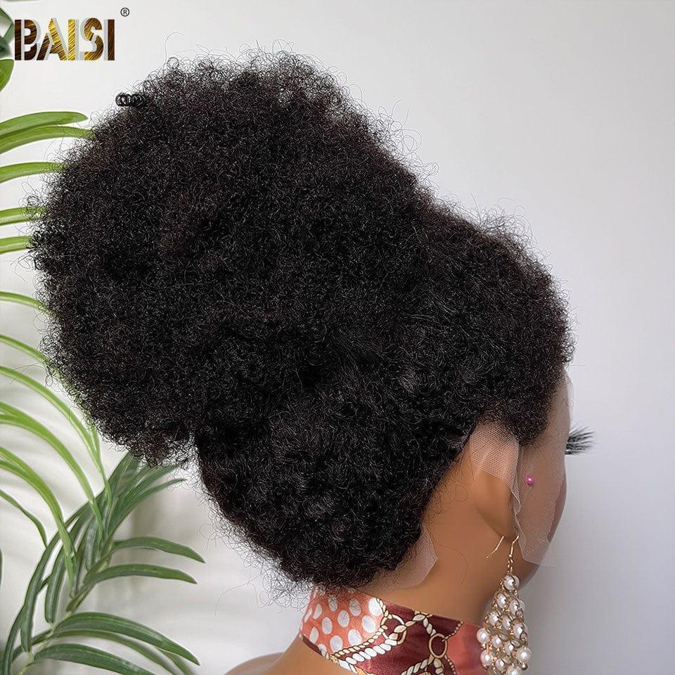 Peruca BAISI com renda 13X6 coque afro encaracolado 18 polegadas pré-arrancado linha fina 4C 100% cabelo cru