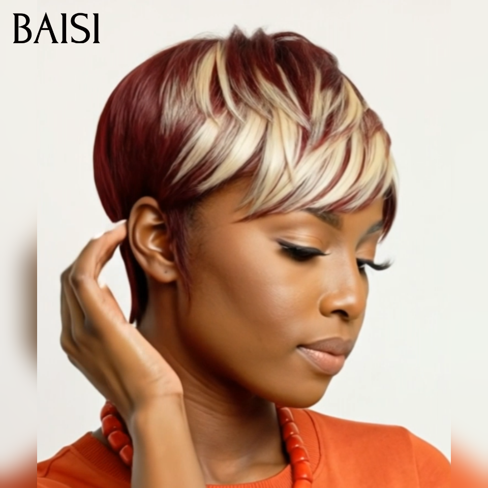 BAISI Achetez 2 perruques minimum au prix d'usine fournisseur Pixie mixte blonde 45€ ou 13x4 Lace Perruque lisse Blonde #613 En 100% Vrais Cheveux Humains (Pas Besoins De Code)
