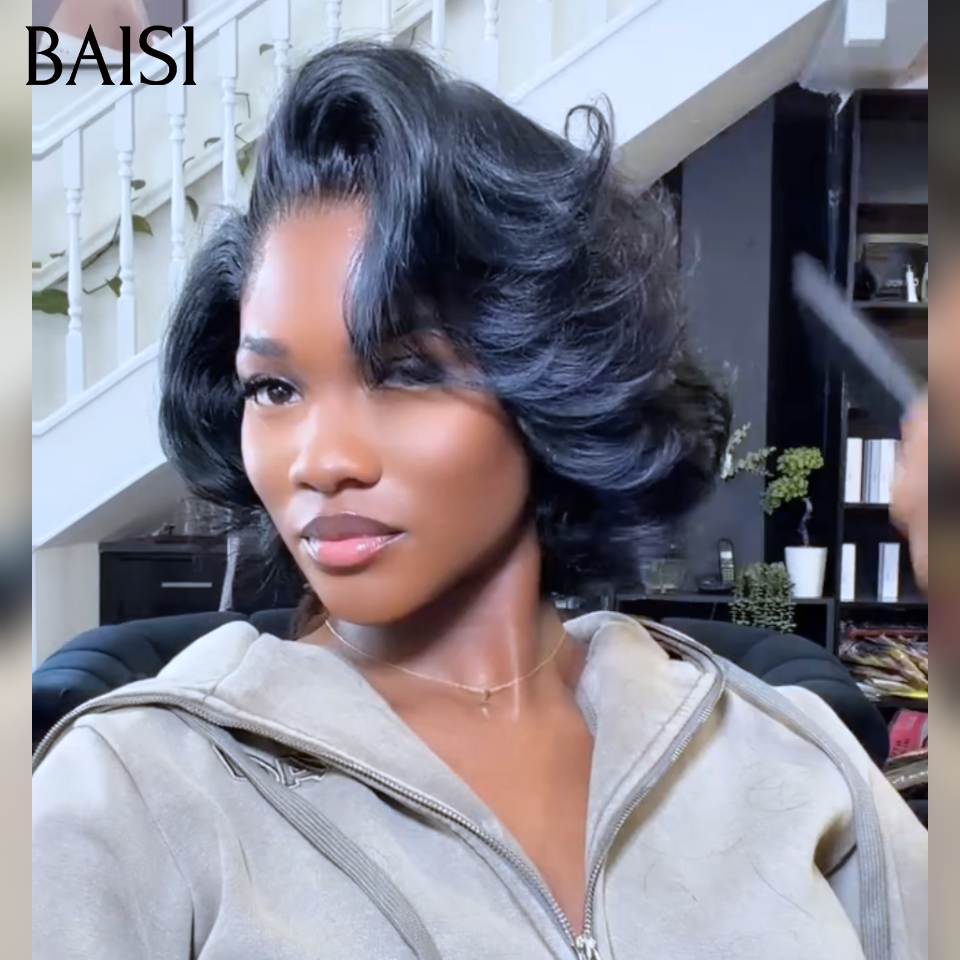 Perruque boucle wave 66€ en egg wave 10 pouces 79€ Moitié prix produit BOB en couleur NOIR en 100% Cheveux Humains