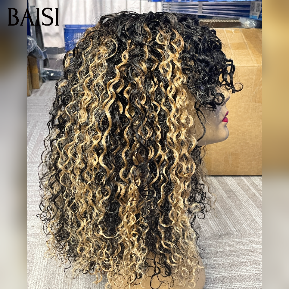 BAISI sans lace Perruque curly wave avec frange 16 pouces 159€ en Beaucoup de volume 300 Grammesen en 100% Cheveux Humains