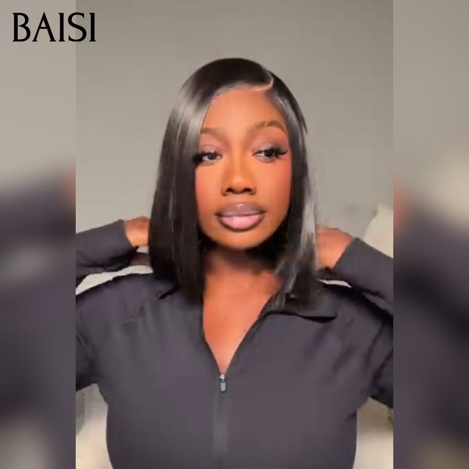 BAISI 4x4 lace frontal Perruque Lisse 10 Pouce 69€ produit BOB en couleur NOIR en 100% Cheveux Humains Reçu 48H