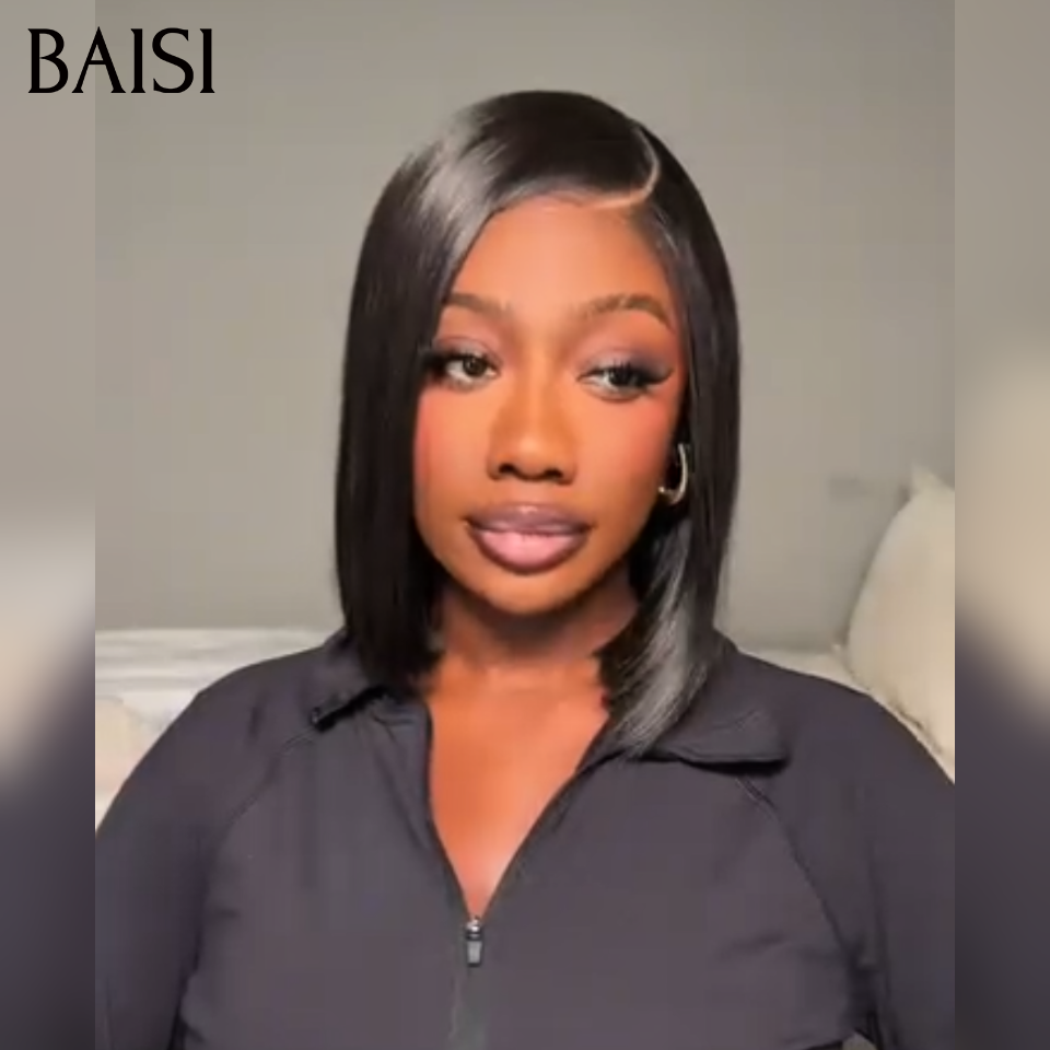 BAISI 4x4 lace frontal Perruque Lisse 10 Pouce 69€ produit BOB en couleur NOIR en 100% Cheveux Humains Reçu 48H