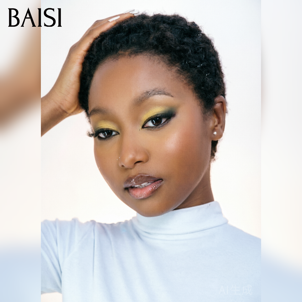 BAISI pixie afro curly perruque noir sans colle 45€ ou 905# avec frontal 69€ en 100% Cheveux Humains