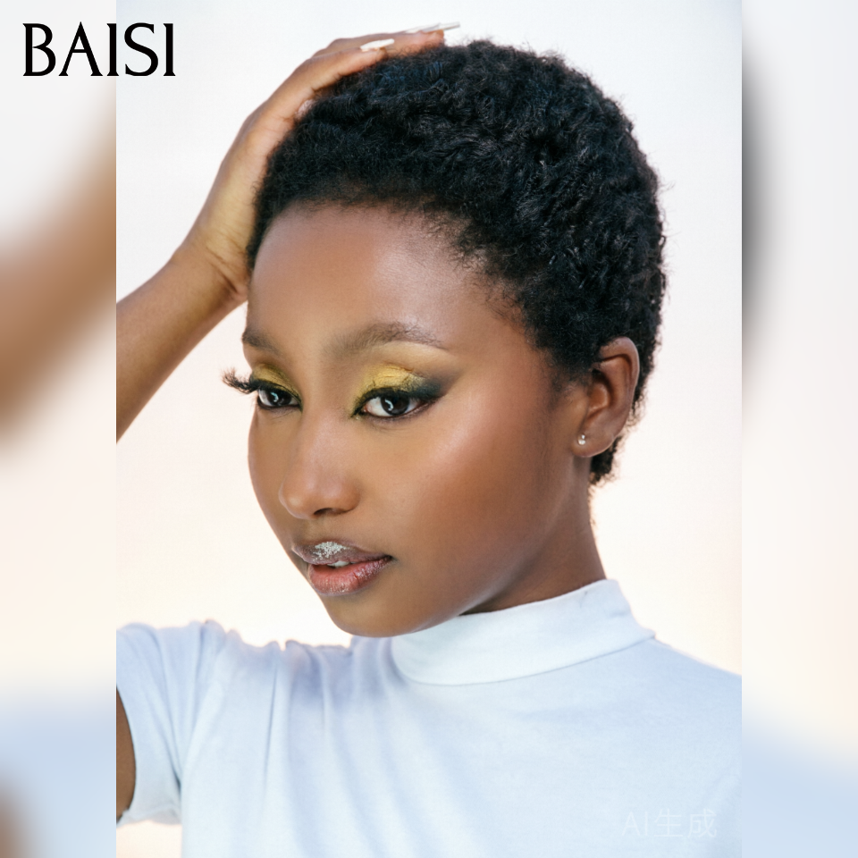 BAISI pixie afro curly perruque noir sans colle 45€ ou 905# avec frontal 69€ en 100% Cheveux Humains