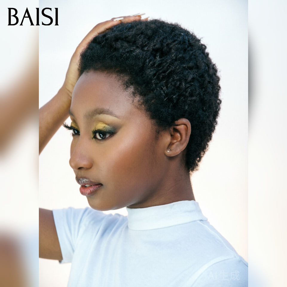 BAISI pixie afro curly perruque noir sans colle 45€ ou 905# avec frontal 69€ en 100% Cheveux Humains