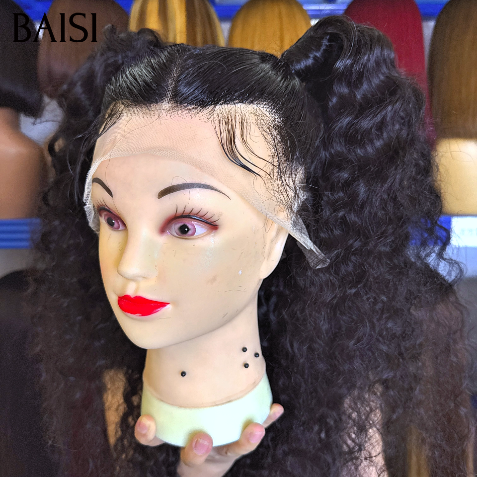 Perruque double queue de cheval jeune Coiffure déjà faites 13x4 lace frontal Perruque avec coiffure natte curly wave en 100% Cheveux Humains