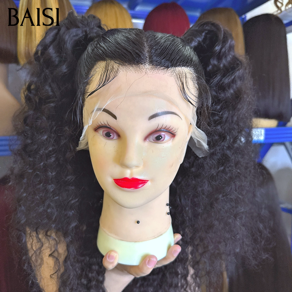 Perruque double queue de cheval jeune Coiffure déjà faites 13x4 lace frontal Perruque avec coiffure natte curly wave en 100% Cheveux Humains