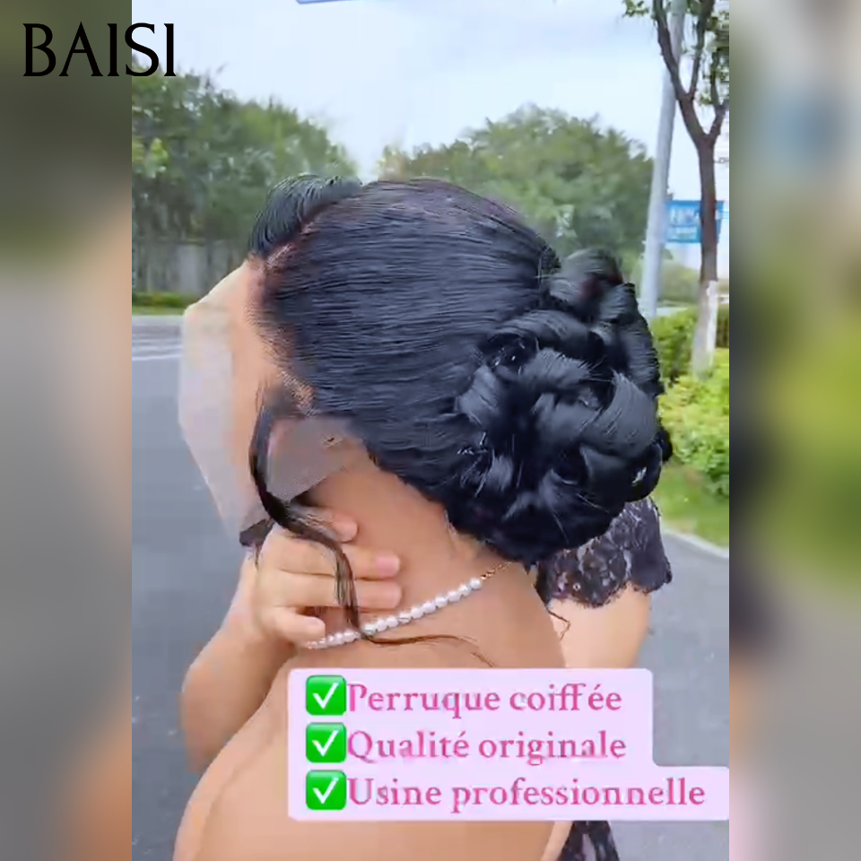 BAISI 13x4 Lace frontal Perruques coiffée Qualite originale Peut être porté directement Personnalisable en fonction de la vidéo Convient pour les mariages et autres occasions Usine professionnelle En 100% cheveux humains