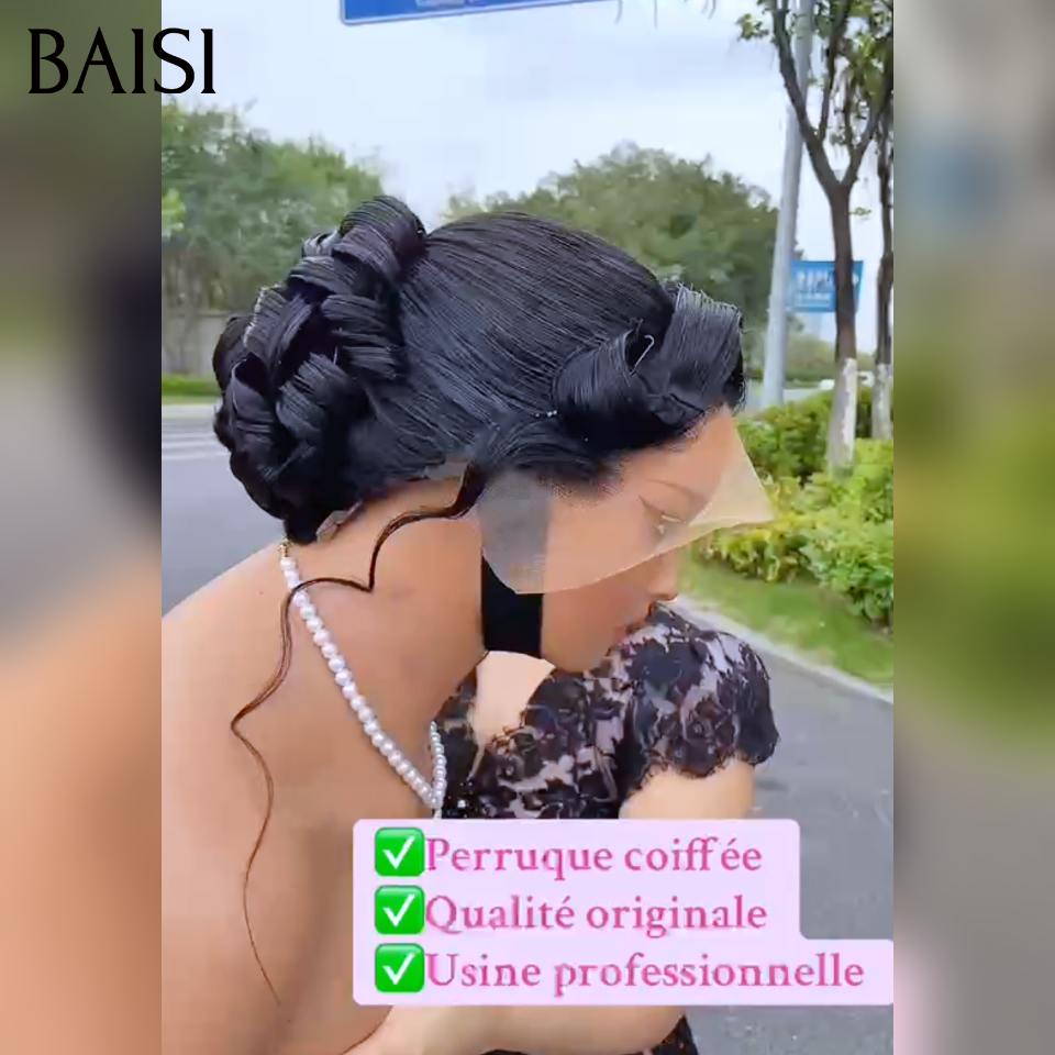 BAISI 13x4 Lace frontal Perruques coiffée Qualite originale Peut être porté directement Personnalisable en fonction de la vidéo Convient pour les mariages et autres occasions Usine professionnelle En 100% cheveux humains