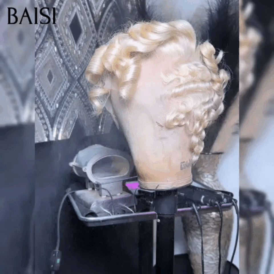 Parrucca ondulata BAISI Taglio pixie taglio intero in pizzo Onda con dita taglio piccolo in colore nero in capelli umani al 100% BS50