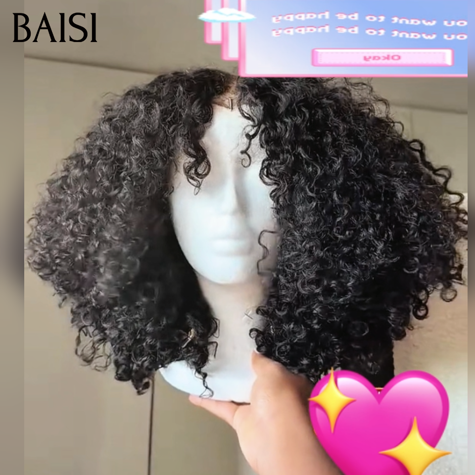 BAISI 13×4 lace frontal perruques curly wave en Couleur noir 10 pouces pour seulement 78€ EN 100% CHEVEUX HUMAINS