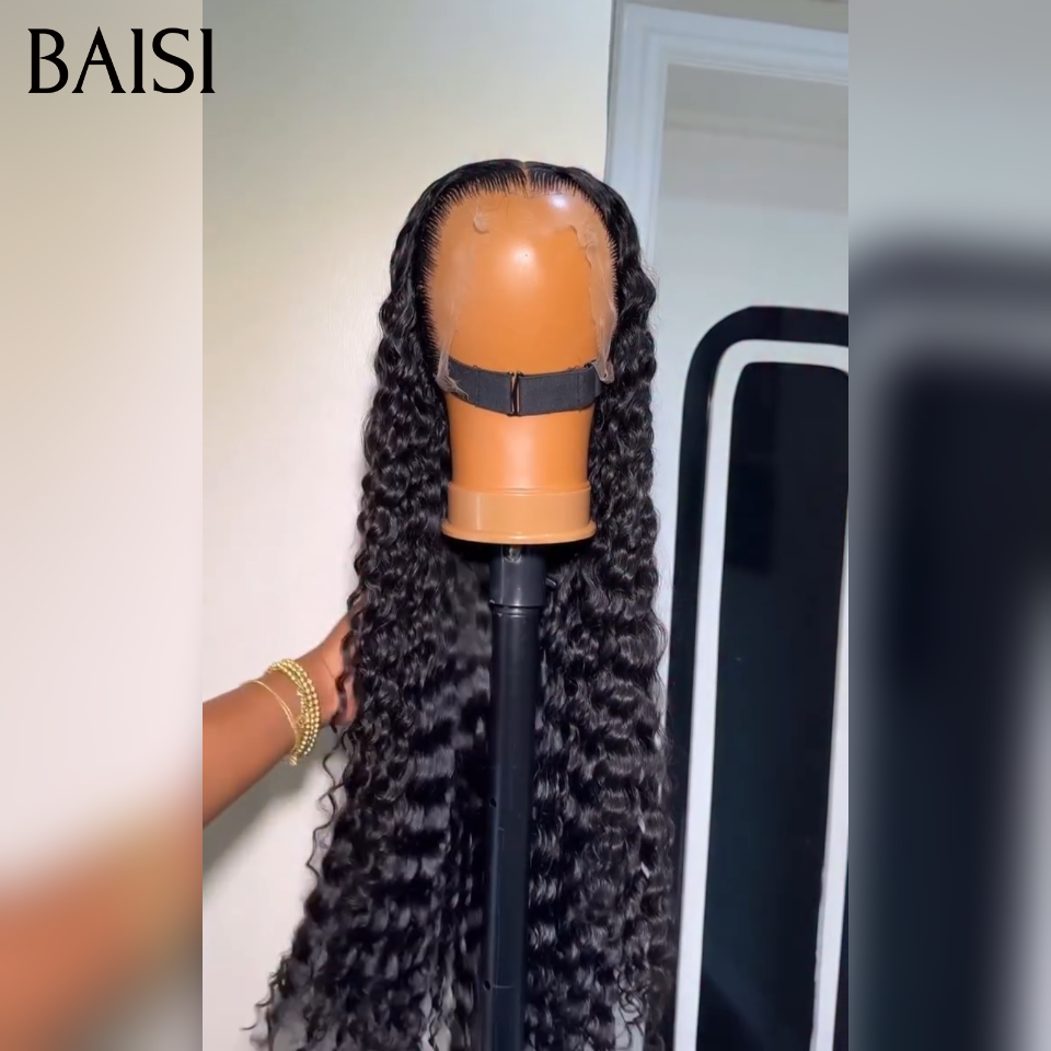 BAISI 13X4 HD lace frontal Perruque promo À partir de 99€ long Water wave en NOIR Invisible HD lace On dirait exactement vos propres cheveux quand vous le portez 100% Raw Hair en 100% vrais cheveux humains