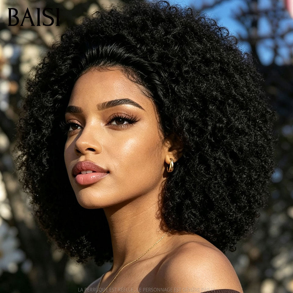 BAISI Perruques Grande Promo arrivage pixie coupe fabriqué à la machine afro En #1B En 100% Cheveux Humains