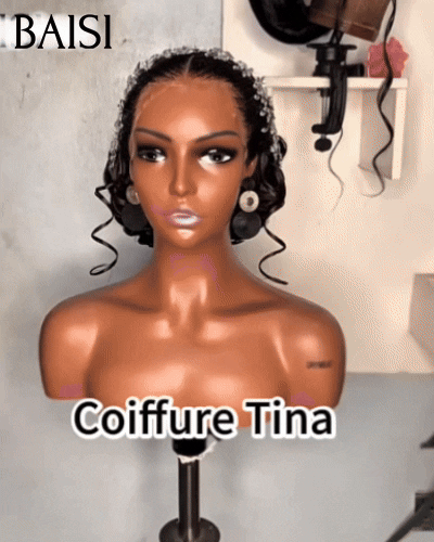 BAISI Coiffure de luxe Tina Perruques Mariage noir Prête à porter chignon et personalisation comme sur la vidéo 100% identique avec lace frontale événement spécial BS120