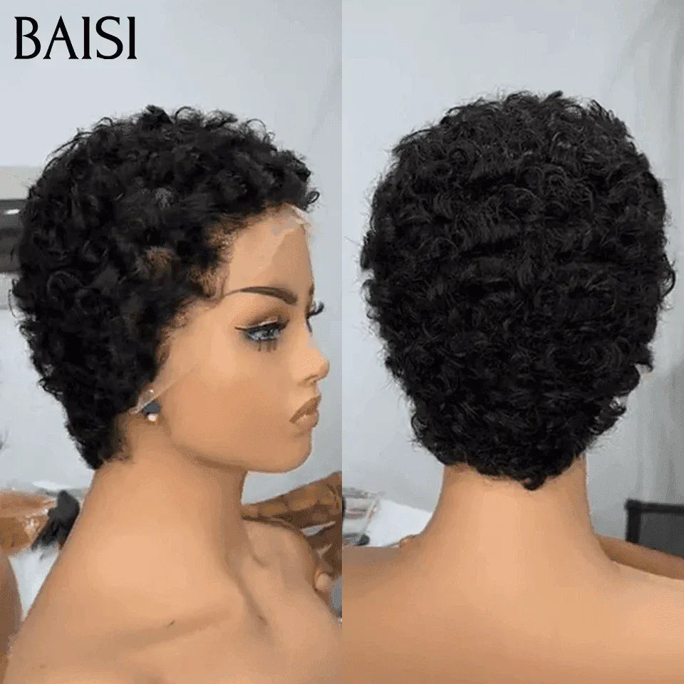 BAISI Offre Flash Chioma avec Frontale 58€ ou 13X4 lace Frontal Perruque Pixie vague En Couleur noir en 100% Cheveux Humains #996