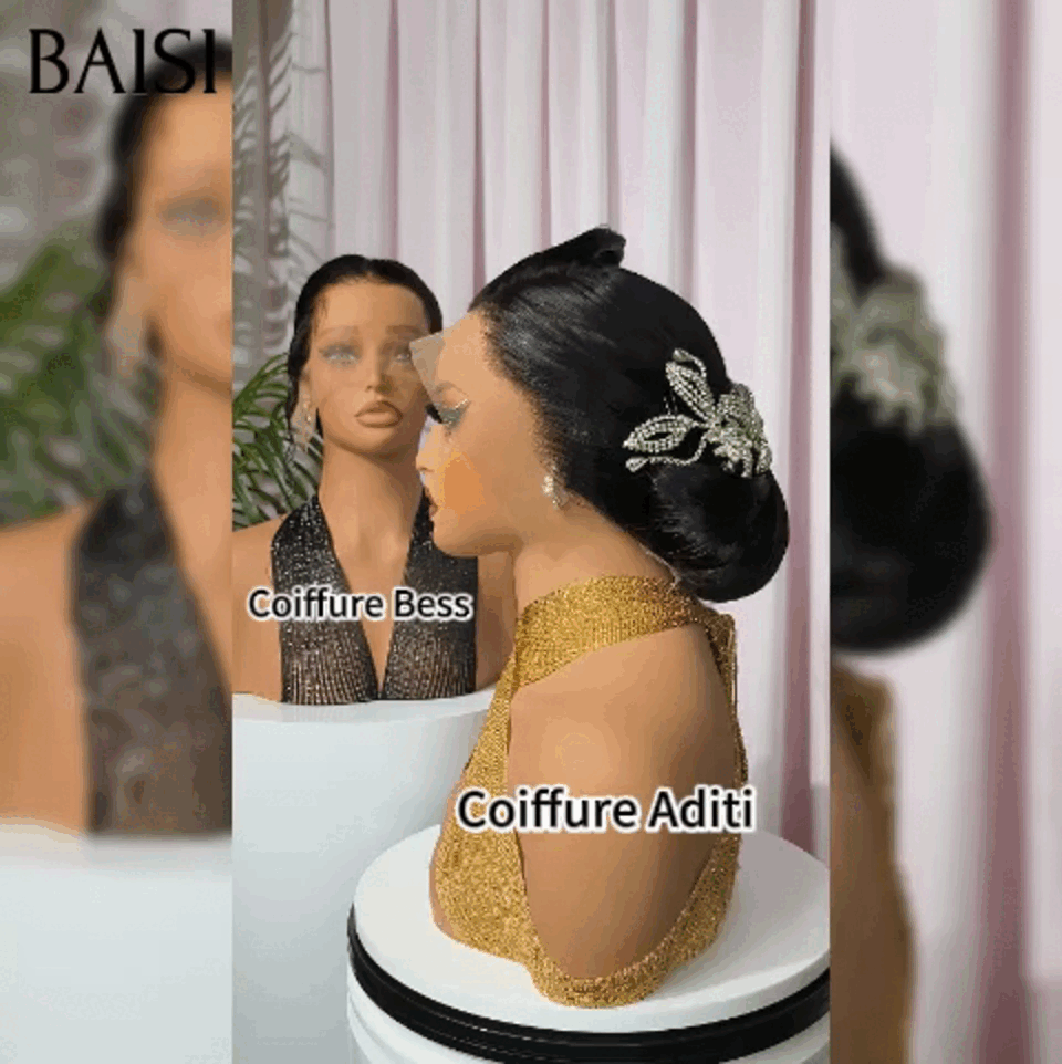 BAISI Coiffure de luxe Bess & Aditi Perruques Mariage Prête à porter chignon et personalisation comme sur la vidéo 100% identique avec lace frontale pour mariage ou événement spécial BS120