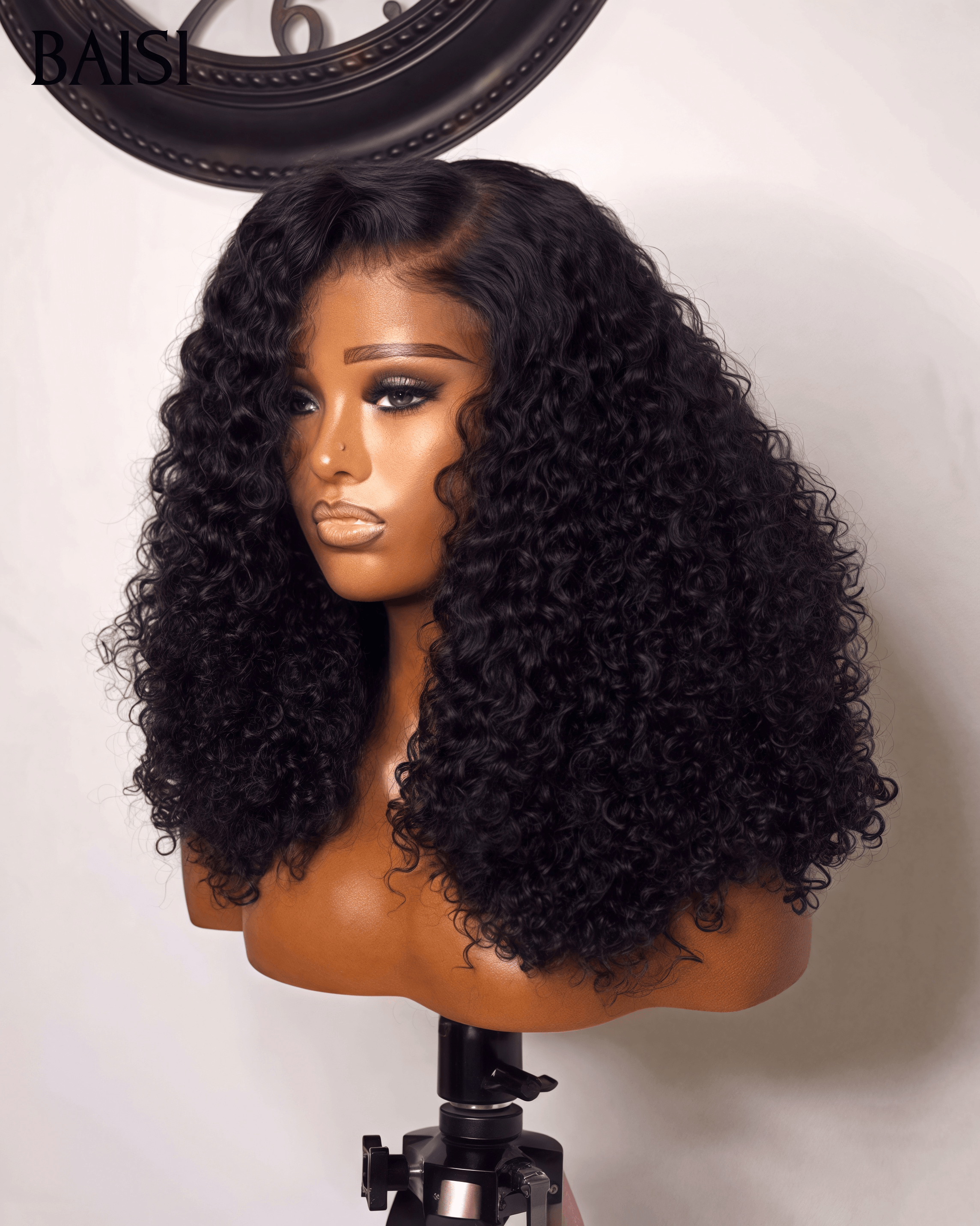 BAISI BLACK FRIDAY Promo prix 128€ Volume de 300% T PART LACE PERRUQUE BOUCLÉE CURLY EN Noir 100% CHEVEUX HUMAINS BS65