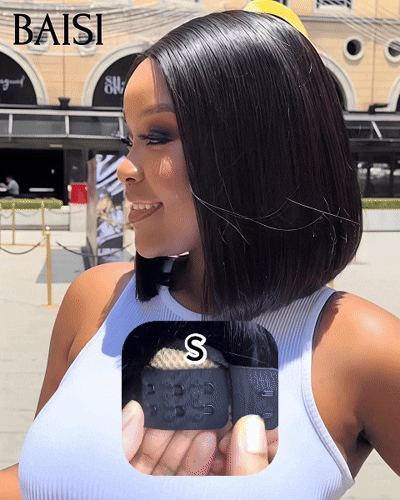 BAISI 13x4 Straight Bob Wig em preto sem cola renda frontal corte fácil de usar 100% cabelo humano B