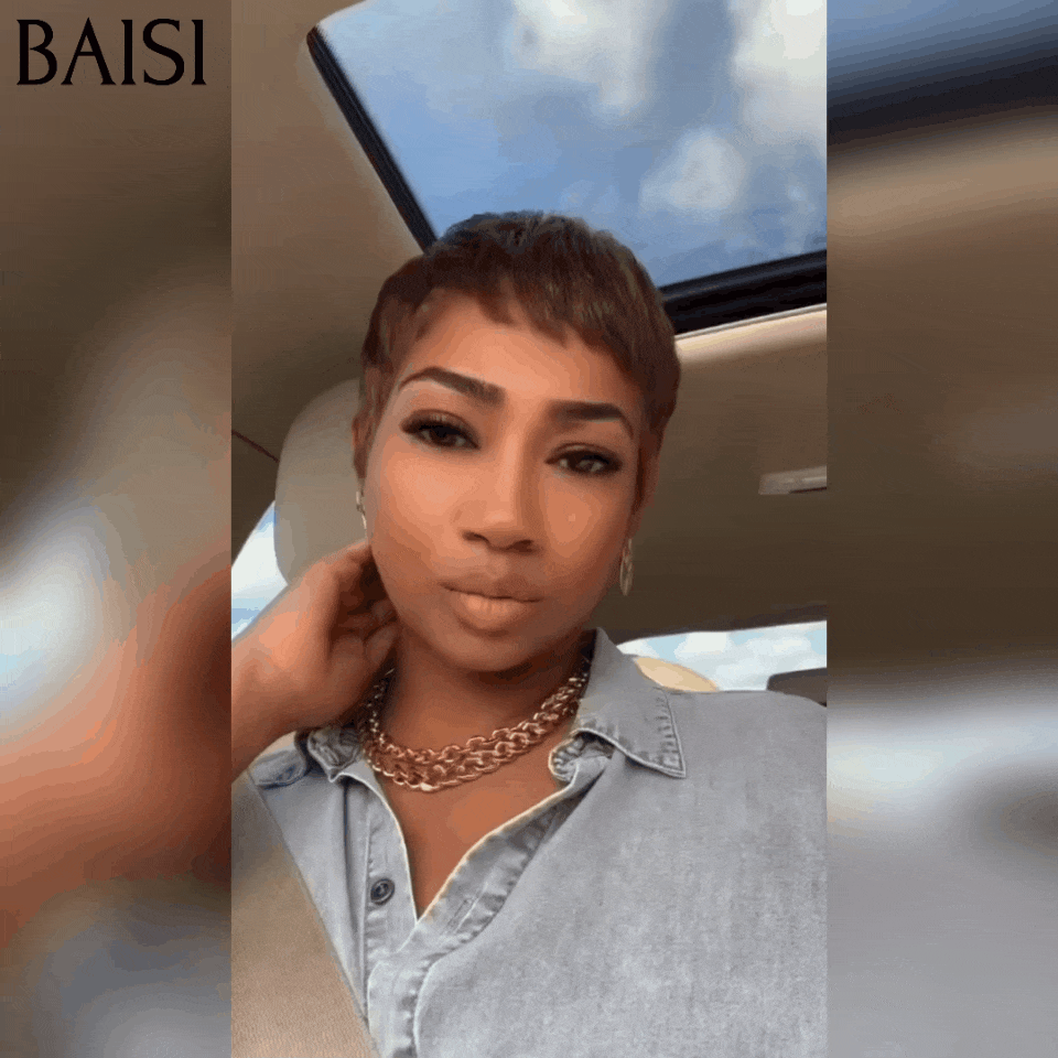 BAISI Livraison depuis la Chine TVA 0€ Pixie 39€ en Couleur #4 Perruque Sans Lace Sans Colle #026 petite coupe fabriqué à la machine en 100% Cheveux Humains