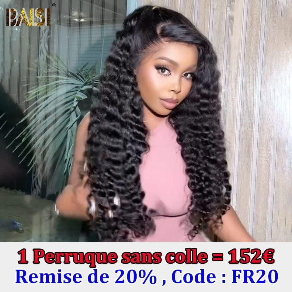 BAISI 4x4 Deep Wave Wig 18 Inch €152 in Black Glueless Lace Already Cut Easy to Wear in 100% Human Hair CODE: FR20