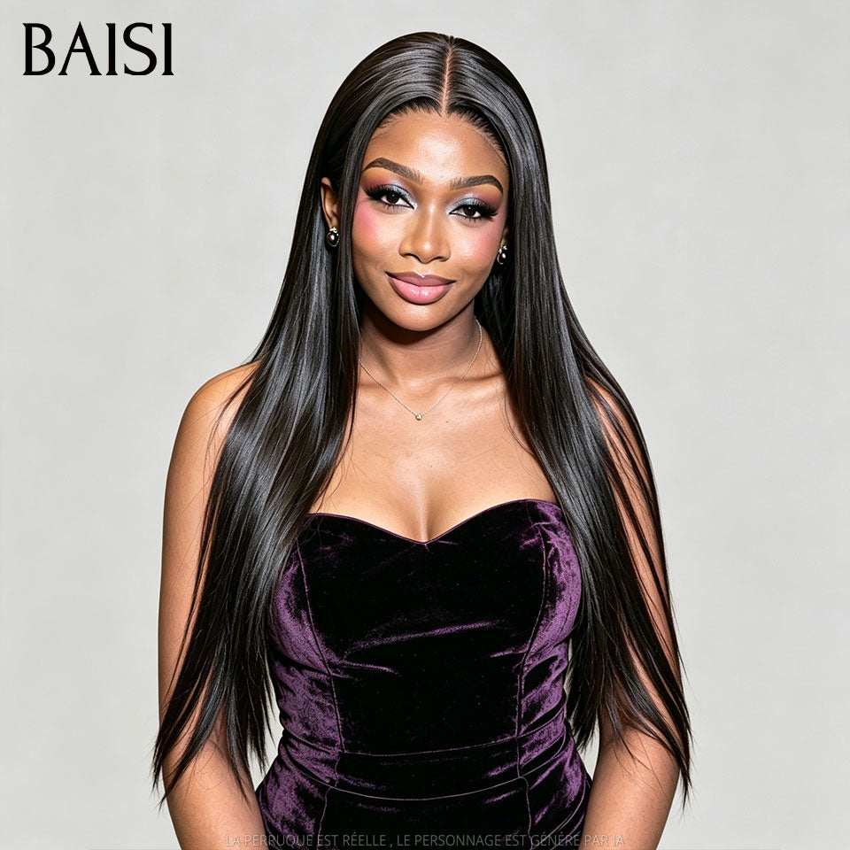 BAISI 13x4 Lace Frontalle 2 Perruques Prix D'Usine 190€ Longue 20 Pouces Lisse + Ondulée Sans Colle Facile à Porter en 100% vrais cheveux humains Lace déjà couper