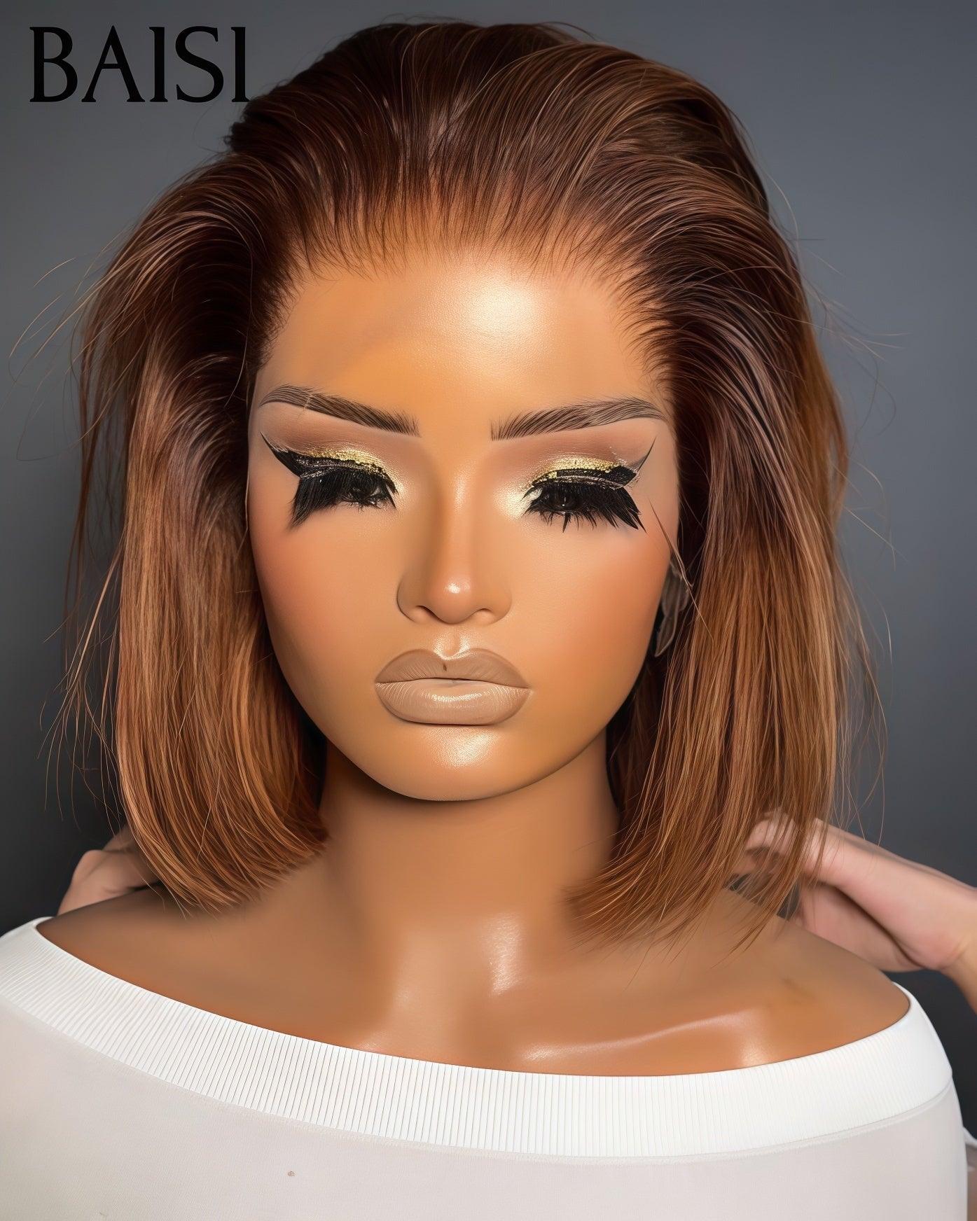 BAISI PROMO 13X4 Perruque Bob Lisse 1BT33# 10P Pré-plucked Pas Besoin de Colle en 100% Raw Hair Lace déjà couper